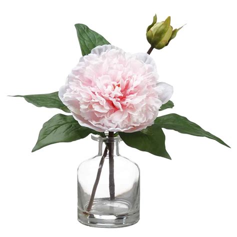 10″ Peony In Glass Vase Pink Silk Flower Depot