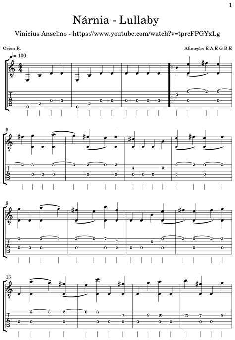 Nárnia Lullaby Sheet Music For Classical Guitar