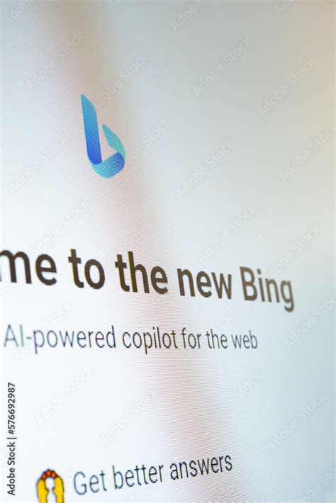 ZhongShan China-Feb 27,2023:close up of a monitor showing the new Bing ...