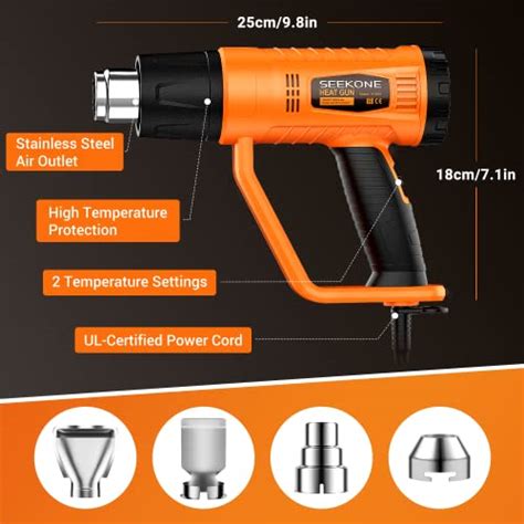 Seekone Heat Gun W Heavy Duty Fast Heat Hot Air Gun Kit With