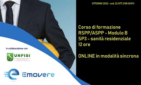 Evento FAD Corso di formazione RSPP ASPP Modulo B SP3 sanità