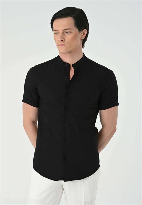 Antioch Mandarin Collar Short Sleeve Overhemd Black Zwart Zalando Nl