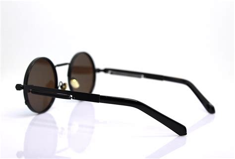 Round Oval Sunglasses Man Woman Black Metal Frame Mirror Blue Etsy