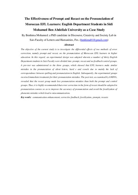 (PDF) The Effectiveness of Prompt and Recast on the Pronunciation of ...