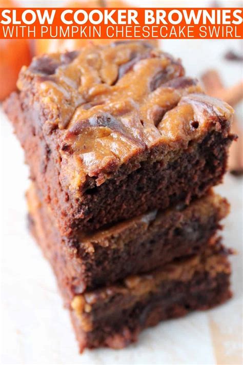 Crock Pot Brownies With A Pumpkin Cheesecake Swirl