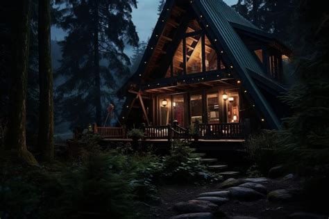 Premium AI Image | a cabin in the woods at night