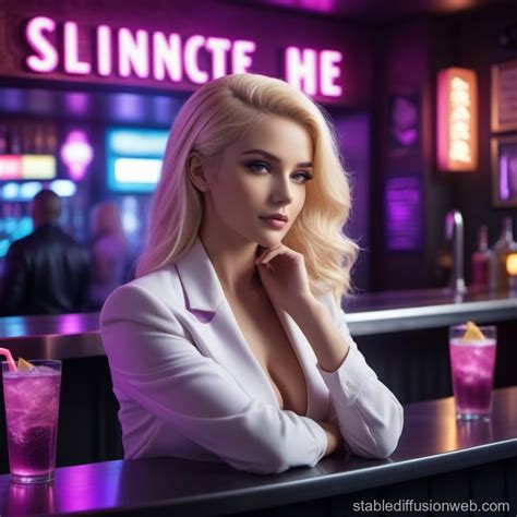Blonde Woman S Moment Of Reflection In A Bar Stable Diffusion Online