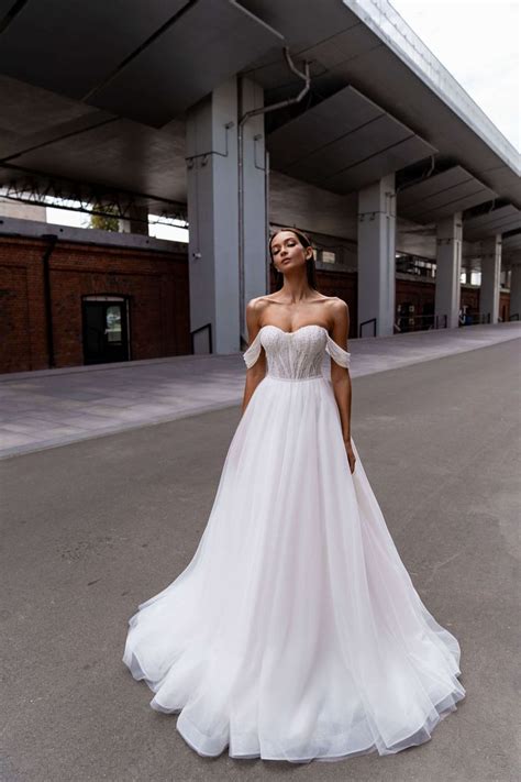 A Line Wedding Dress In Tulle With Beaded Corset Sonesta Sybill