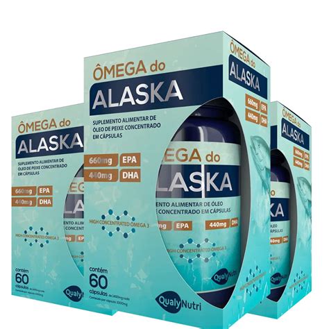 Kit 3uni Omega Do Alaska 660mg epa Dha 60 cáps Qualynutri