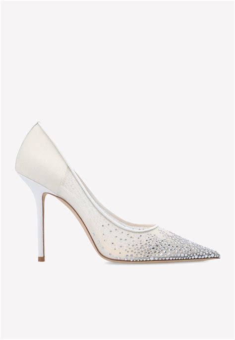 Jimmy Choo Love 100 Crystal Embellished Mesh Pumps In White Lyst