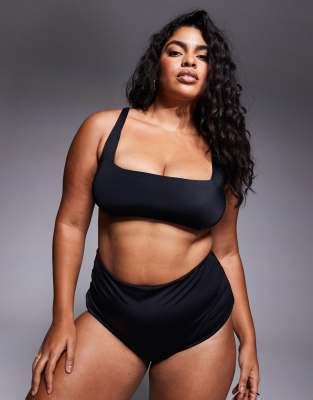ASOS DESIGN Curve Maya Mix And Match Square Neck Crop Bikini Top In Black ASOS