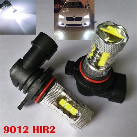 2Pcs 6000K 9012 HIR2 PX26D 80W LED Daytime Running Lights Bulb