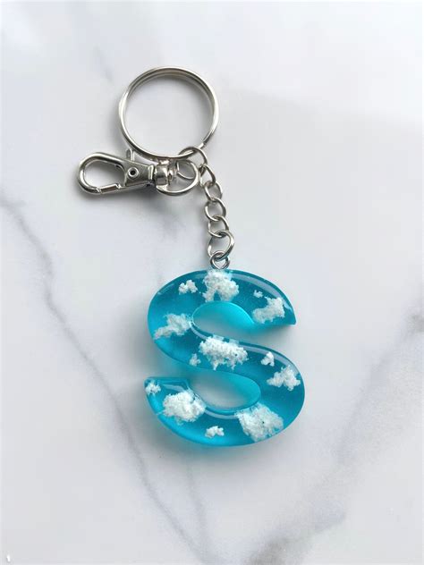 Cloud Keychain Resin Handmade Custom Keychains Initial Etsy