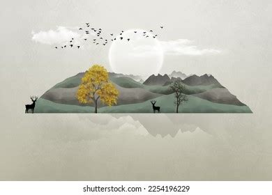 3d Modern Landscape Art Mural Wallpaper Stock Illustration 2254196229