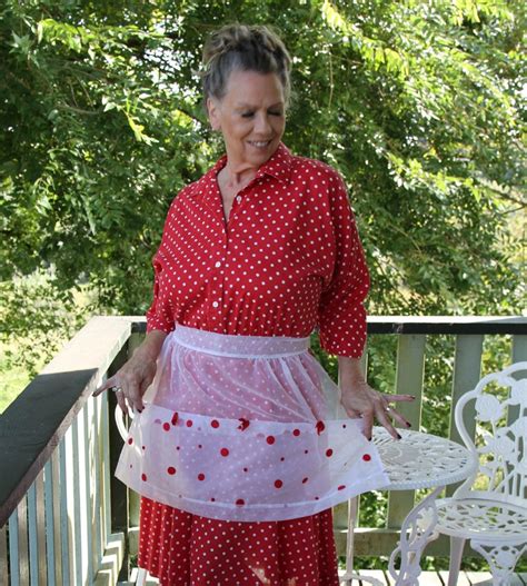 1940s Chiffon Dotted With Felt Dots Sheer Mid Century Half Apron