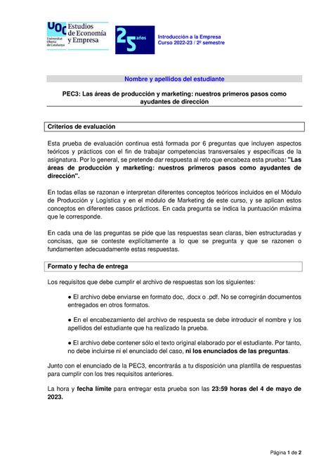 Pec Enunciado De La Pec Del Segundo Semestre