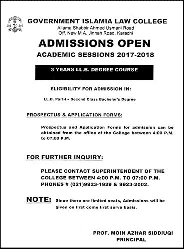 Govt Islamia Law College Karachi Admission 2023