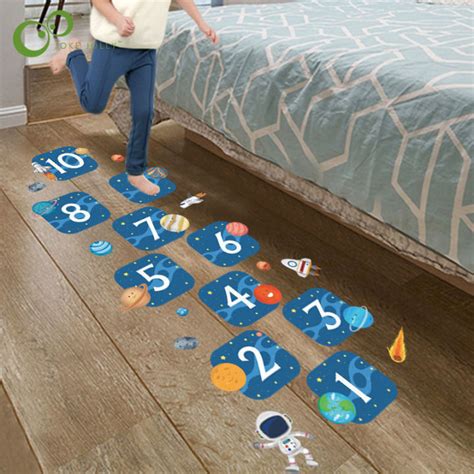 การ์ตูนตารางดิจิตอลเด็ก Hopscotch เกม Self Adhesive สติกเกอร์พื้น