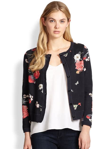 Alice Olivia Eva Beaded Floral Cardigan Sweater Lyst