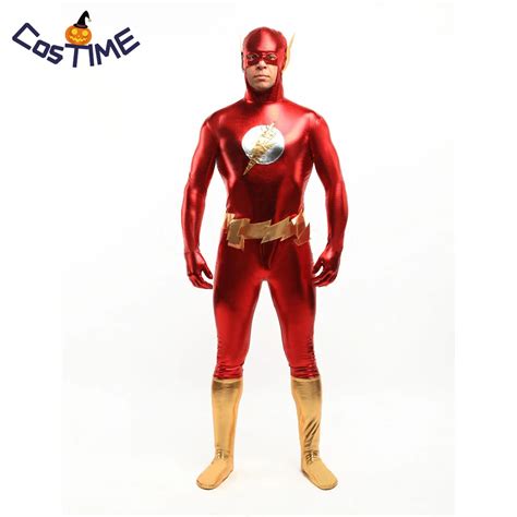 The Flash Costume For Adult Men Second Skin Full Bodysuit Zentai Shiny Metallic Superhero