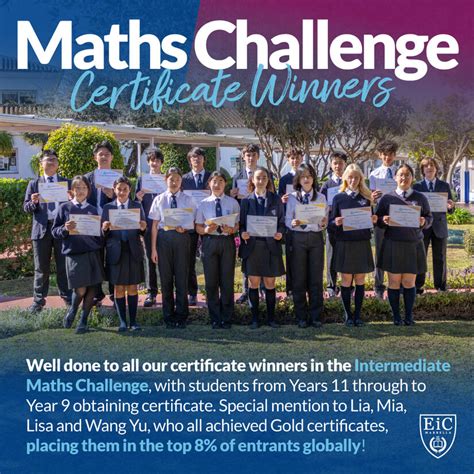 Intermediate Maths Challenge Certificate Winners A British