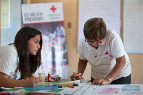 Two Red Cross volunteers working together on a campaign. | Red cross ...