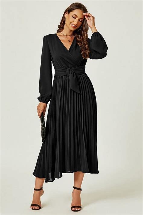 Dresses Long Sleeve Pleated Midi Dress Fs Collection