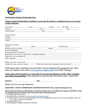 Fillable Online Oar Summer Student Membership Form Fax Email Print