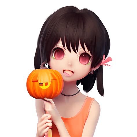 Anime Girl With Pumpkin Popsicle · Creative Fabrica