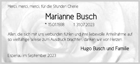 Traueranzeigen Von Marianne Busch Trauer Hna De