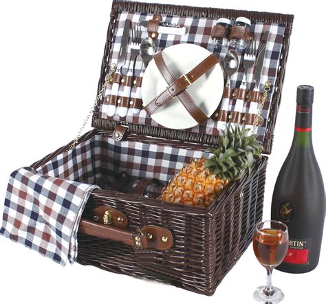 LUXURY 4 PERSON ENGLISH WICKER WILLOW PICNIC BASKET HAMPER RUCKSACK