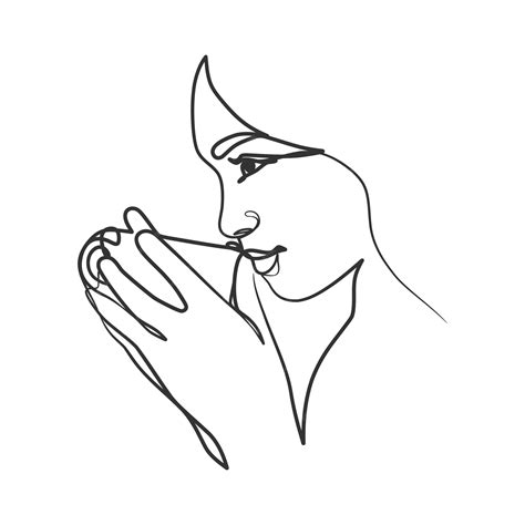 Premium Vector Continuous One Line Art Drawing Of Woman Drinking