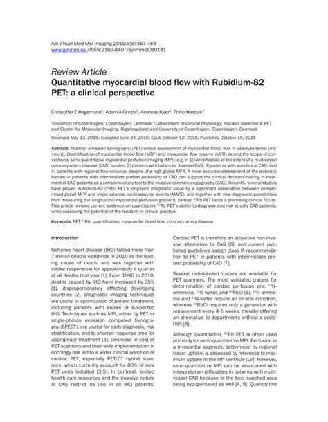 Pdf Quantitative Myocardial Blood Flow With Rubidium Pet A