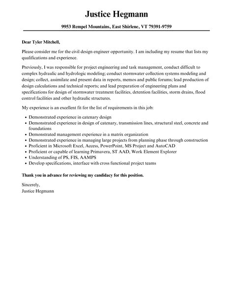 Civil Design Engineer Cover Letter Velvet Jobs