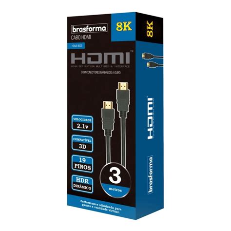 Cabo Hdmi 8K 2 1 3 Metros Ultra Hd Hdr Dinamico Pontas Gold em Promoção