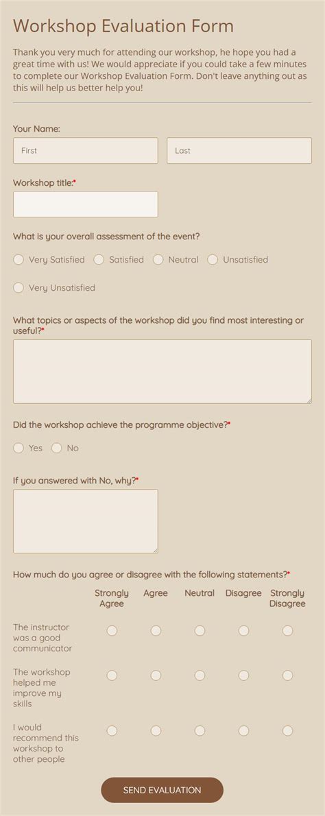 Workshop Evaluation Form Template 123formbuilder