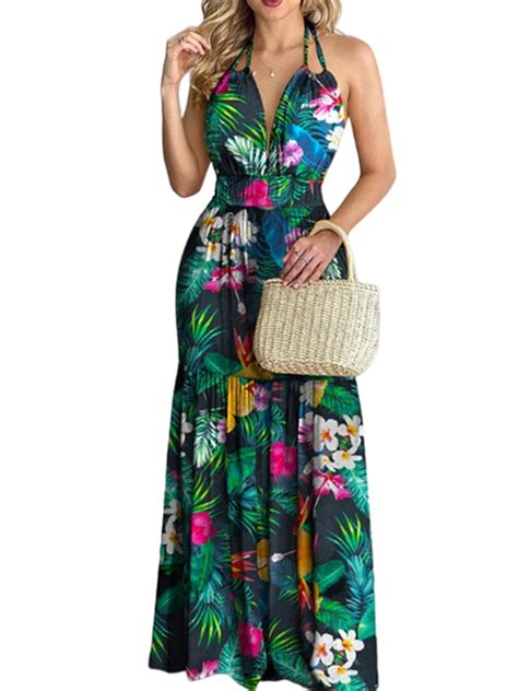 Sexy Dance Hawaiian Dress For Womens Summer Holiday Beach Maxi Dress