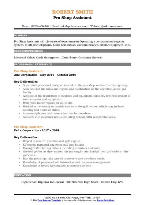 Pro Shop Assistant Resume Samples Qwikresume