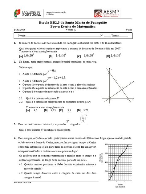 Ficha De Avaliação 4 Versão A 2013 2014 8 º Ano Pdf Equações