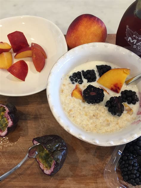 Beautiful Porridge With Nectarine Blackberries And Maple Syrup