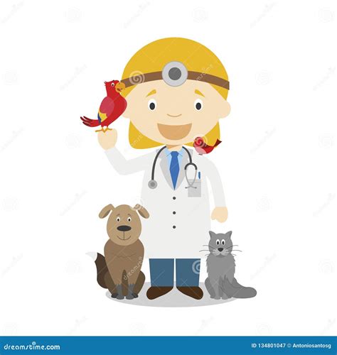 Cute Cartoon Vector Illustration Of A Veterinarian Women Professions