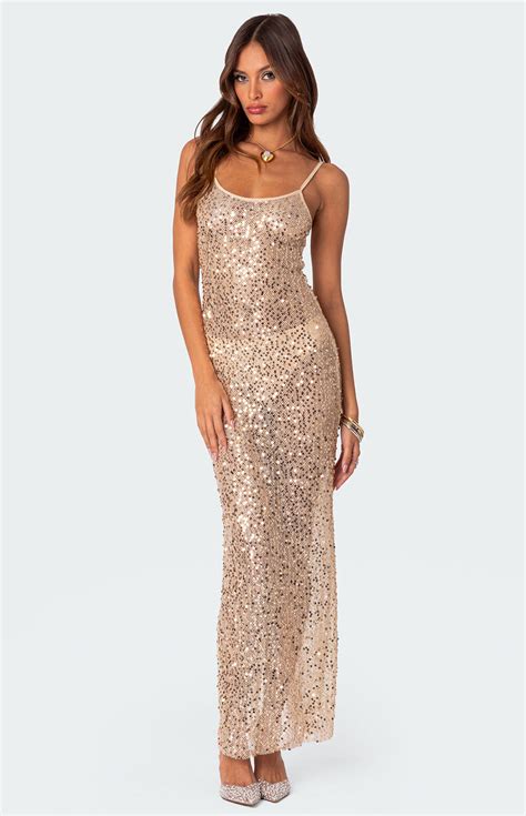 Edikted Sequin Sheer Mesh Maxi Dress Pacsun