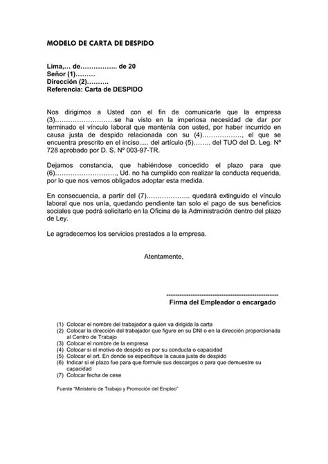 Carta De Despido Ejemplo