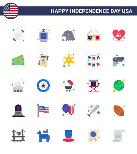 Pack Of 25 Usa Independence Day Celebration Flats Signs And 4th July Symbols Such As Heart