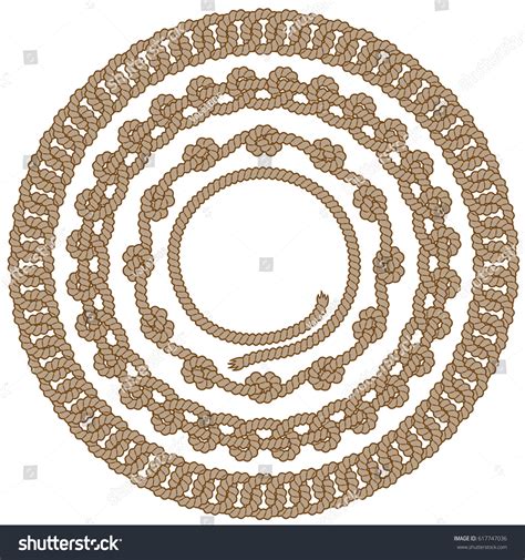 Set Round Brown Rope Frames Knots Stock Vector Royalty Free 617747036