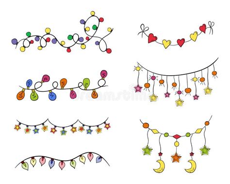 A Set Of Colorful Festive Garlands Vector Illustration Doodle Stock