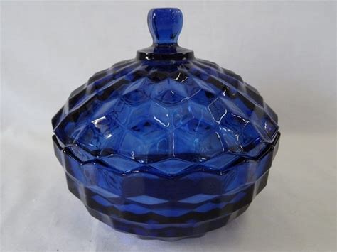 Fostoria American Glass Cobalt Blue Covered Candy Dish Colony Whitehall Indiana Fostoria