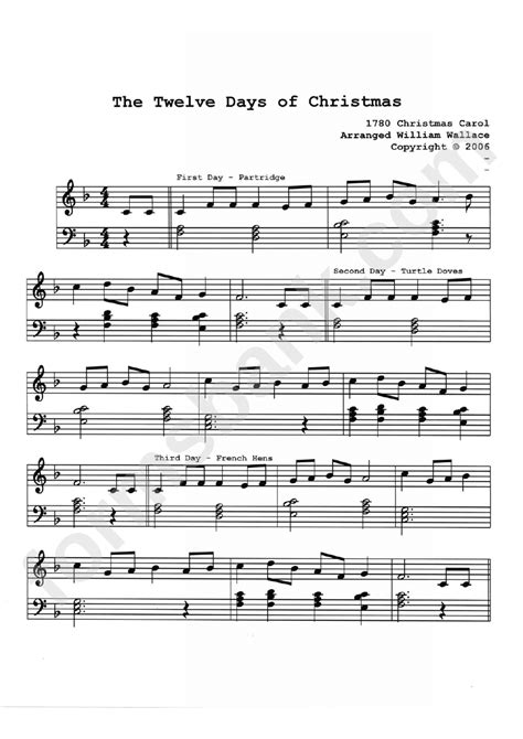 The Twelve Days Of Christmas Piano Sheet Music Printable Pdf Download 345