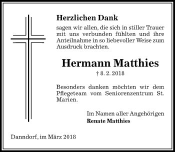 Traueranzeigen Von Hermann Matthies Trauer Anzeigen De