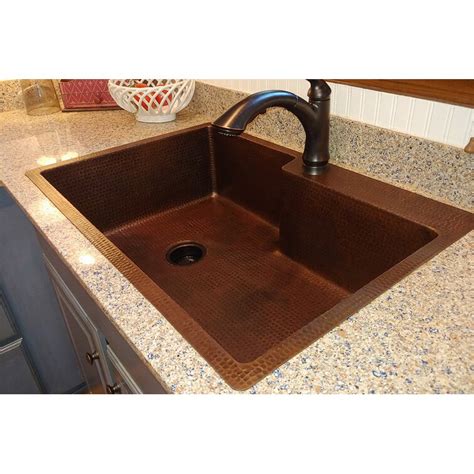 Premier Copper Products 33 Hammered Copper Single Basin Kitchen Sink W Space For Faucet Wayfair